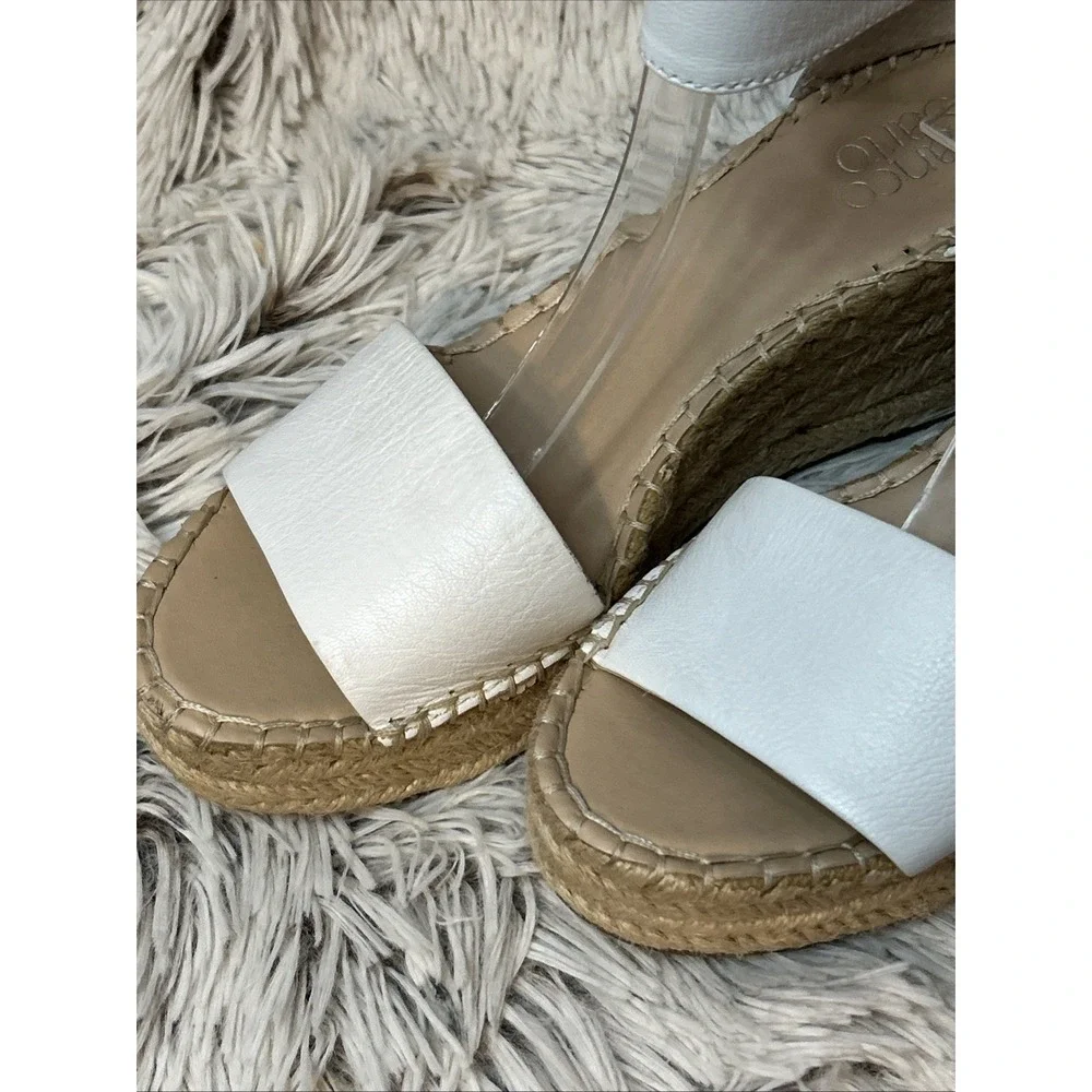 Franco Sarto Clemens White‎ Leather Platform Espadrille Wedge Sandals Size 8.5M